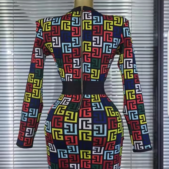 Multicolor Geometric Pattern Dress - Picture 3 of 4